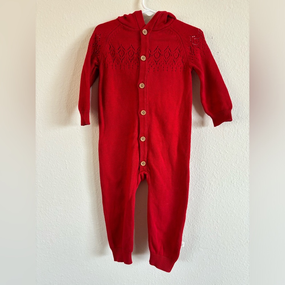 Little planet red knit romper 18 mo